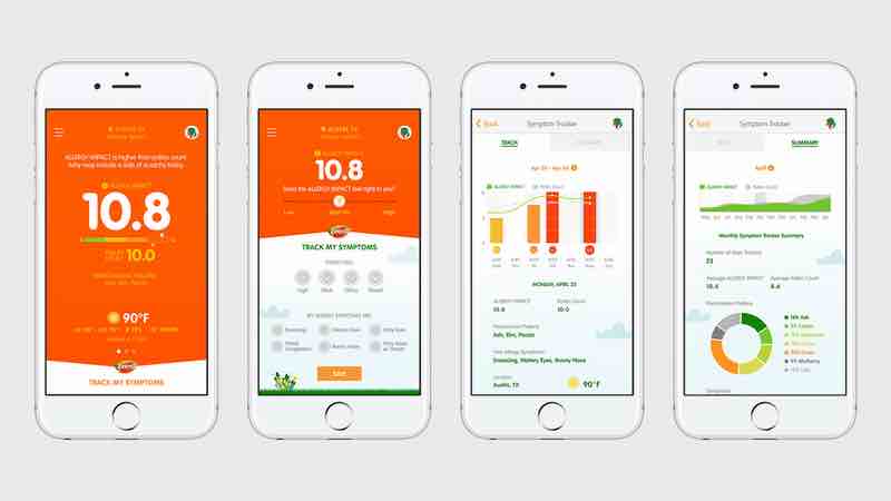 Screenshots of the AllergyCast app that was powered by the API